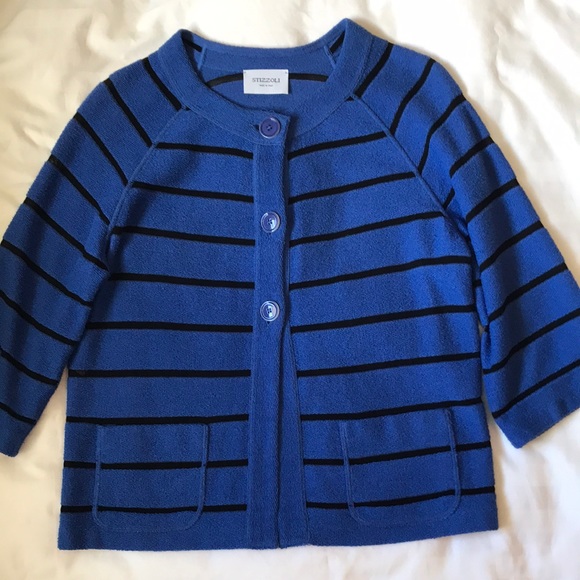 Stizzoli Italian made royal w black sheer stripes boxy crop sleeve cardi EUC - Picture 1 of 7